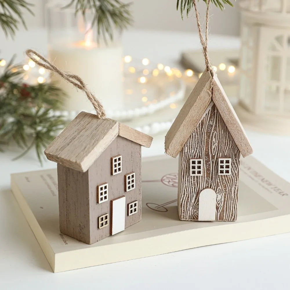 Wooden Christmas House Ornament – DIY Log Village Pendant Christmas Ornament Richie's