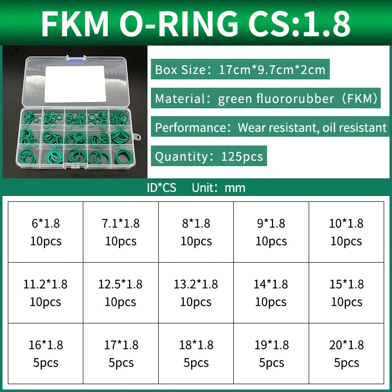 NBR Silicone FKM O-Ring Repair Kit – 1.8mm & 2.65mm Gasket Set O-Ring Repair Kit Richie's 86-FG-BW125M
