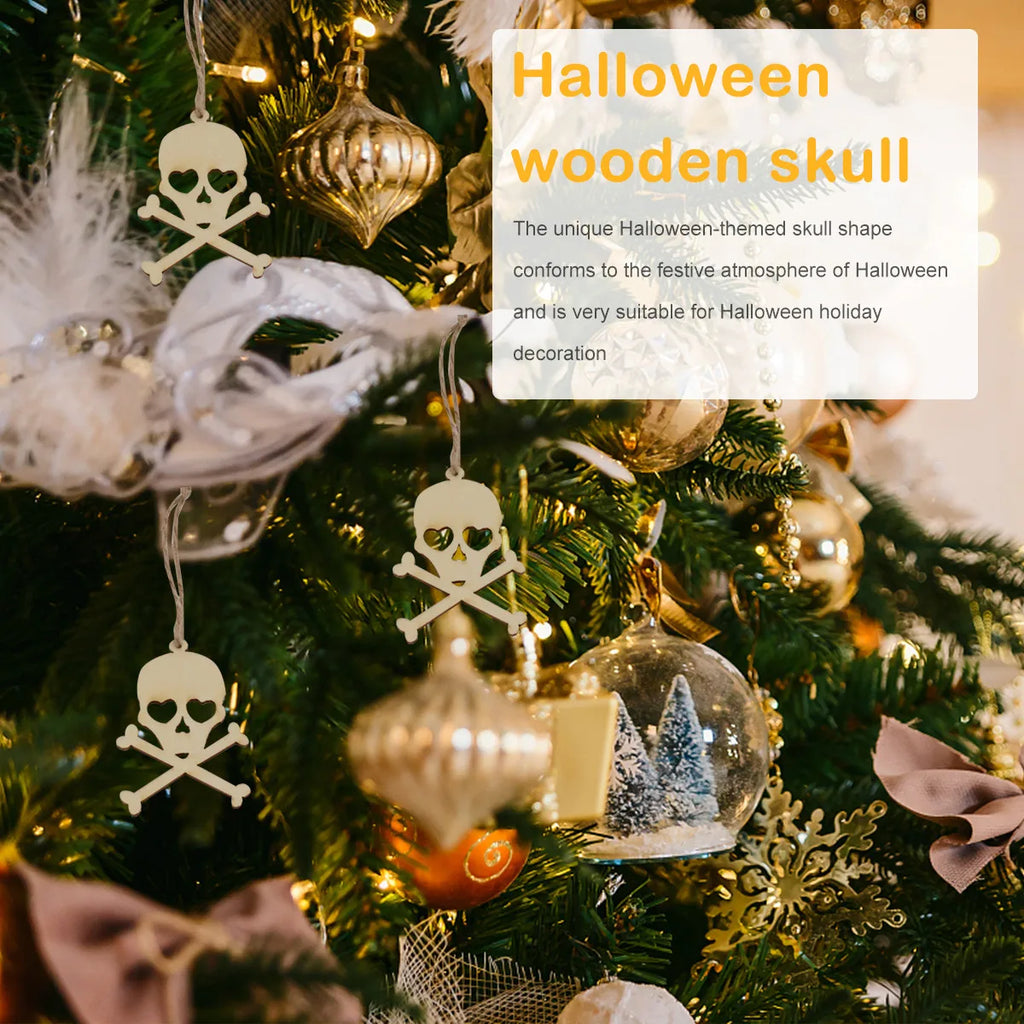 30 Pcs Wooden Skull Ornaments Halloween DIY Craft Pendants Halloween Craft Ornaments Richie's