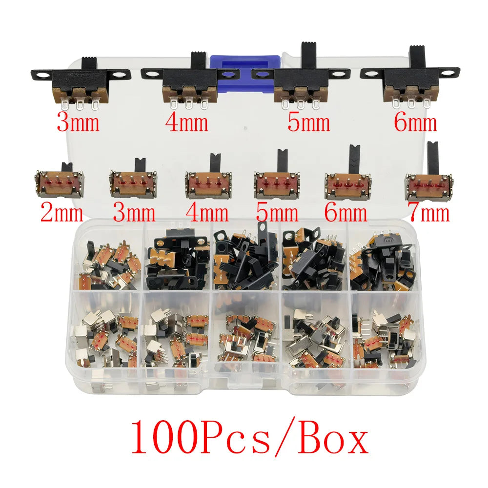 Mini Slide Switch Kit 3-Pin SPDT DIP PCB Toggle 40–100pcs Slide Switch Kit Richie's E-100Pcs