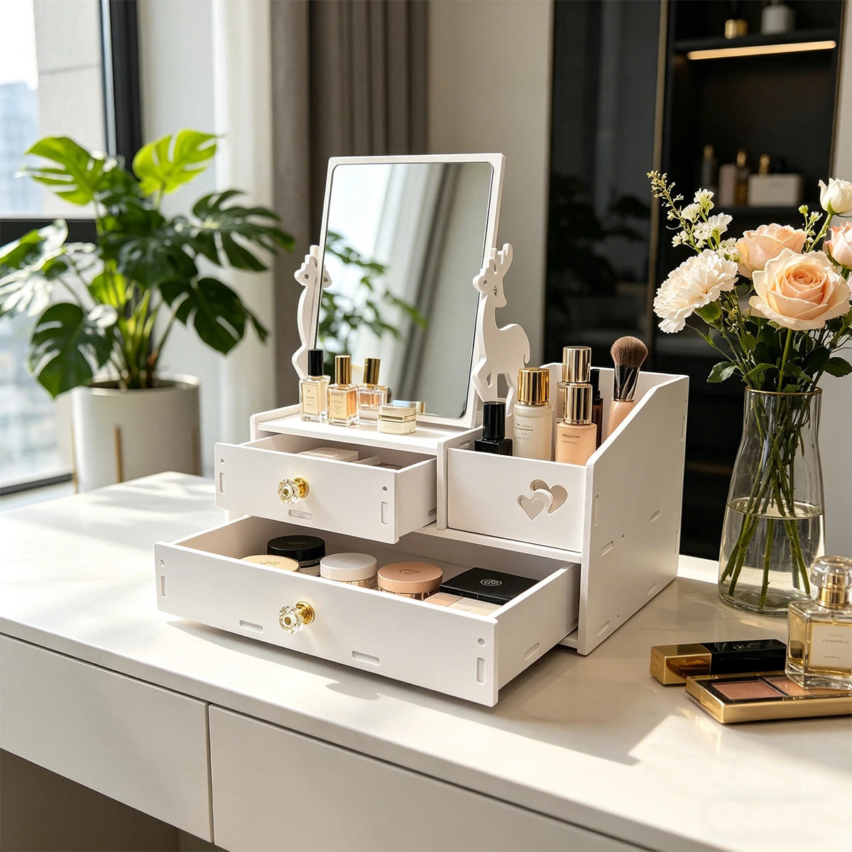 Desktop Makeup Organizer with Mirror & Drawers | Vanity Box Makeup Organizer Richie's