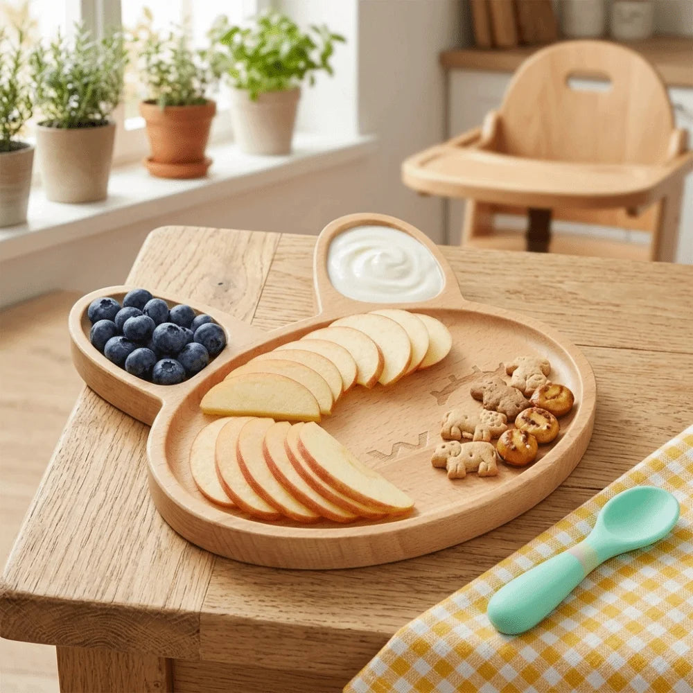 Wooden Bunny Kids Divided Serving Tray – Anti-Spill Cartoon Kids Wooden Tray Richie's