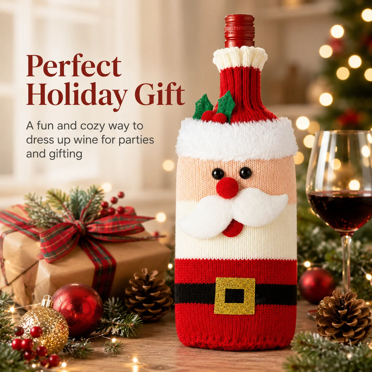Santa Claus Knit Wine Bottle Sleeves | Christmas Gift Wrap Wine Bottle Sleeve Richie's
