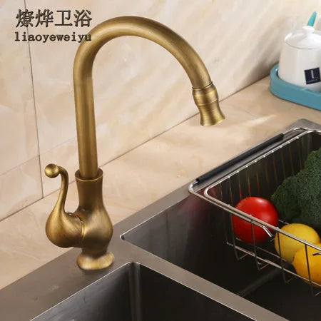 European Antique Brass Waterfall Bathroom Faucet Hot & Cold Bathroom Basin Faucet Richie's