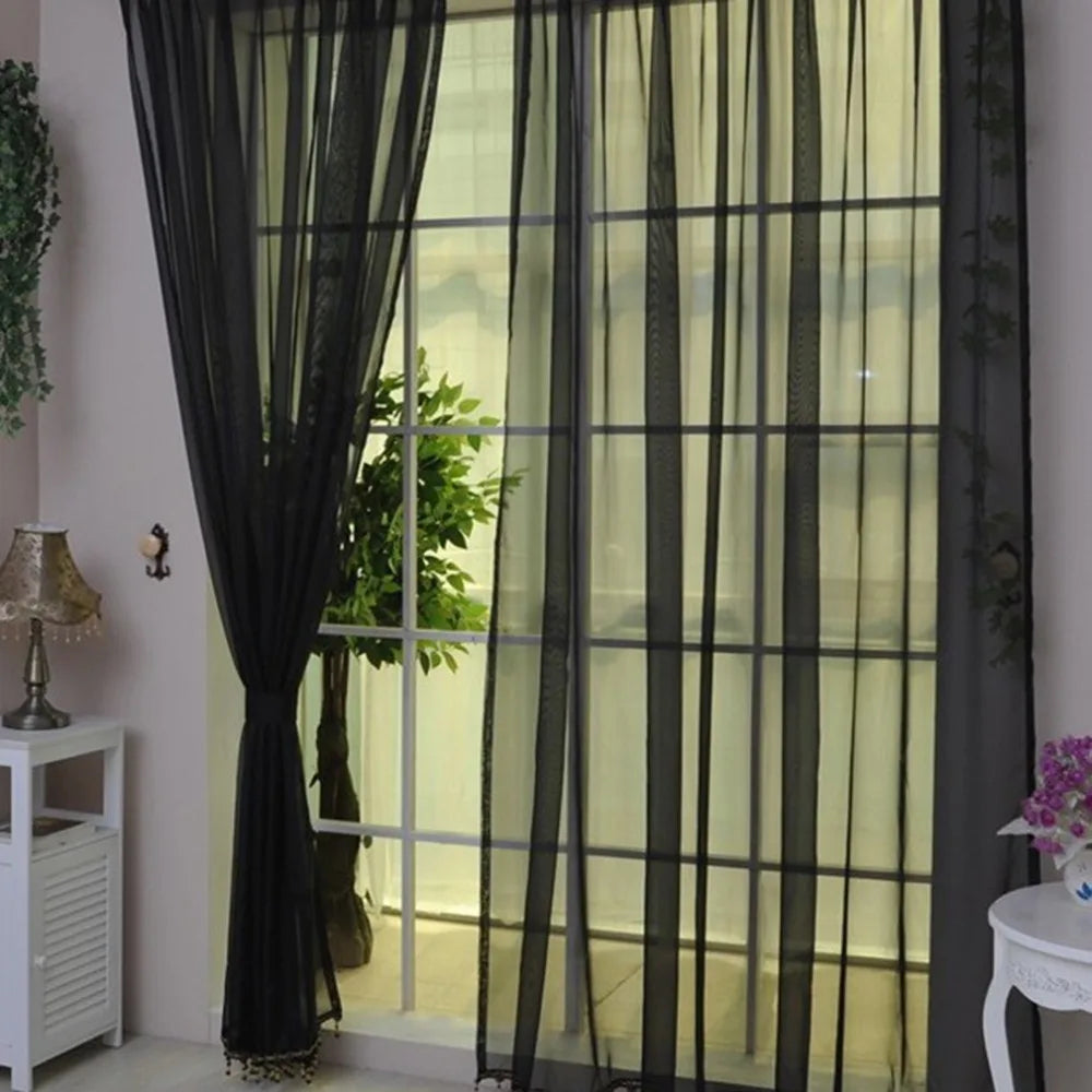 Sheer Tulle Curtain 1×2M Rod Pocket Polyester Window Panel Sheer Window Curtain Richie's Black