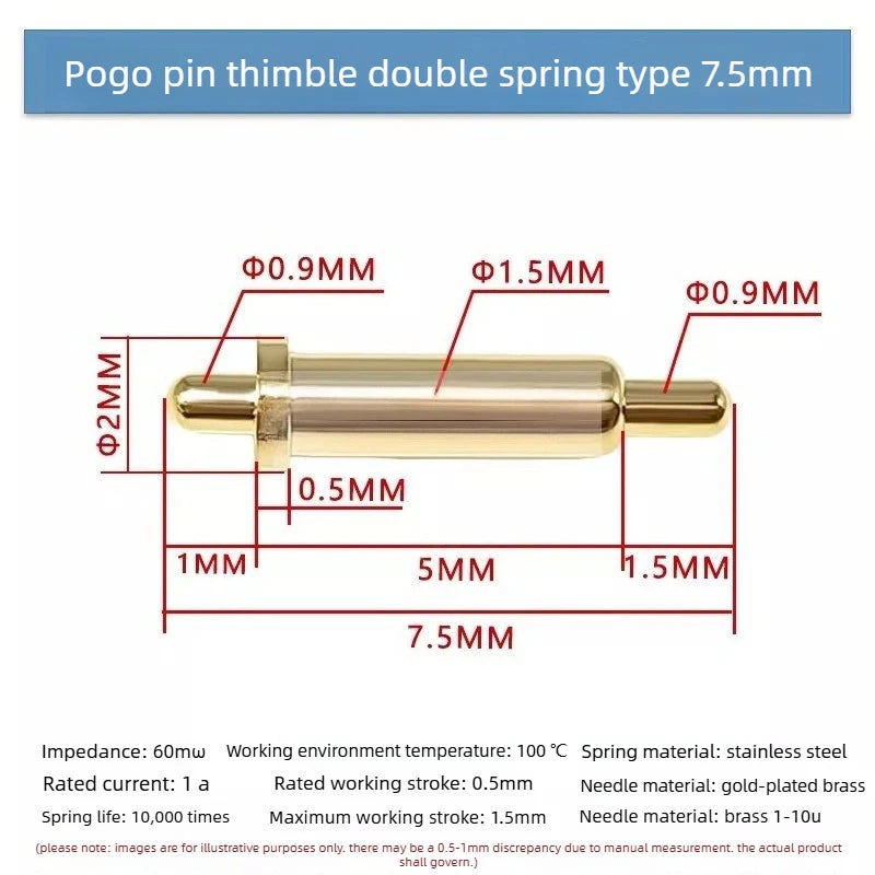 DIP SMD Double Spring PCB Pogo Pin Connectors 20/50/100 Pcs