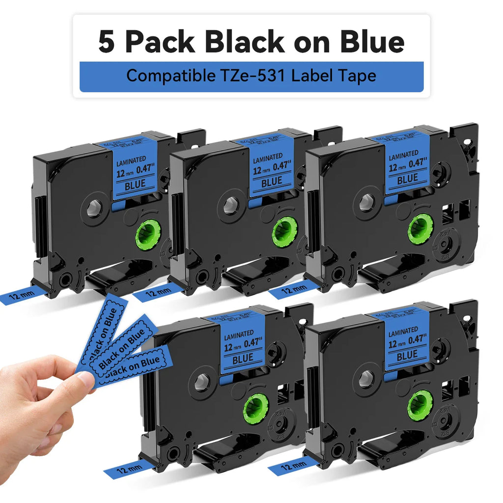 5-Pack TZe-231 Laminated Label Tape – Brother P-Touch Compatible Label Printer Tape Richie's 5PK Black on Blue 6mm