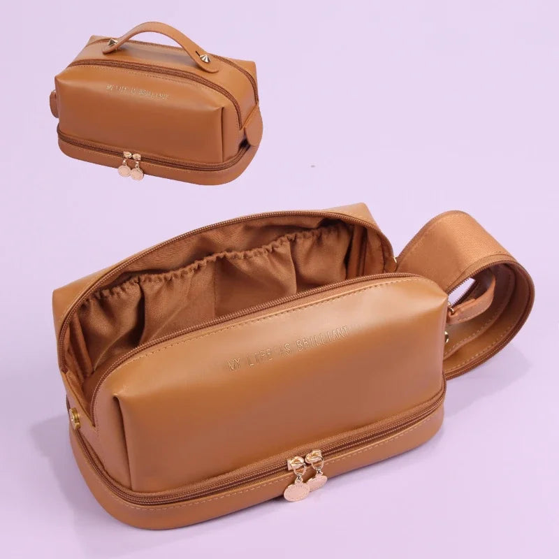 Elegant PU Leather Cosmetic Bag Travel Makeup Organizer Pouch Cosmetic Makeup Bag Richie's Brown