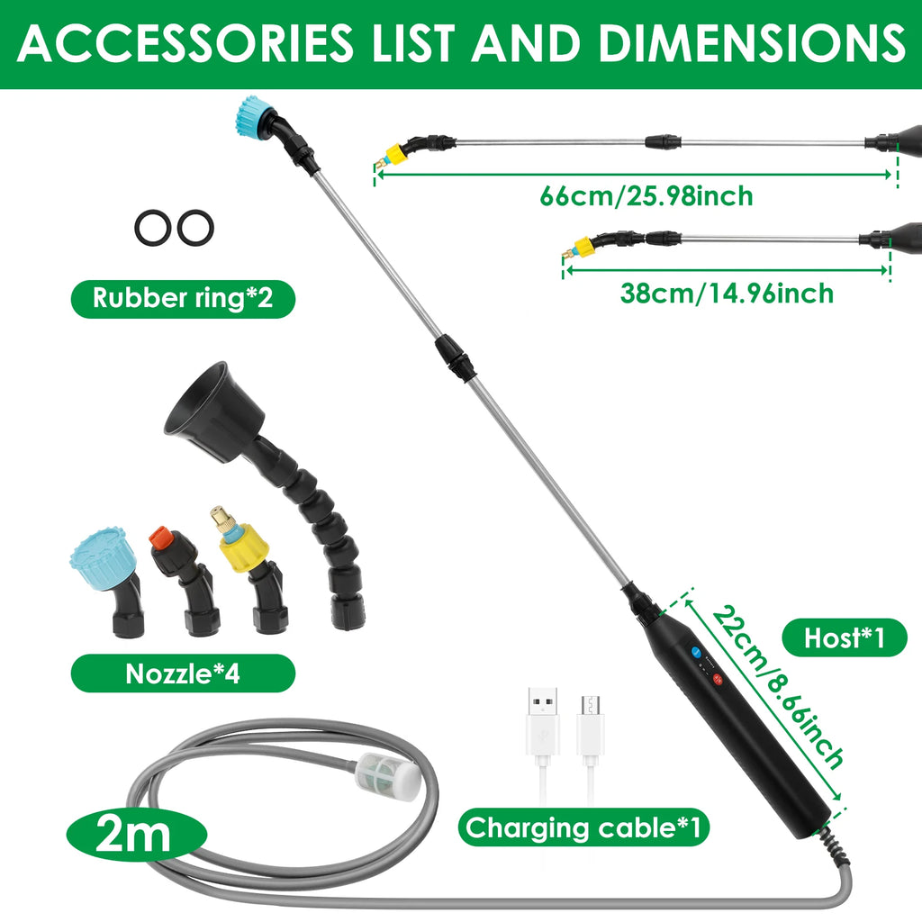 Battery Powered Garden Sprayer Wand – Extendable & Adjustable Garden Sprayer Wand Richie's 2m with 4Nozzles