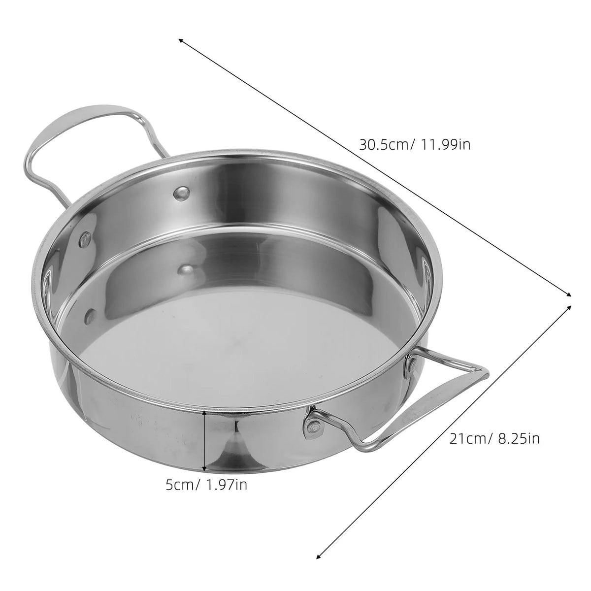 Stainless Steel Paella Pan 8.3" Double Handle Flat Bottom Frying Pot Paella Frying Pan Richie's