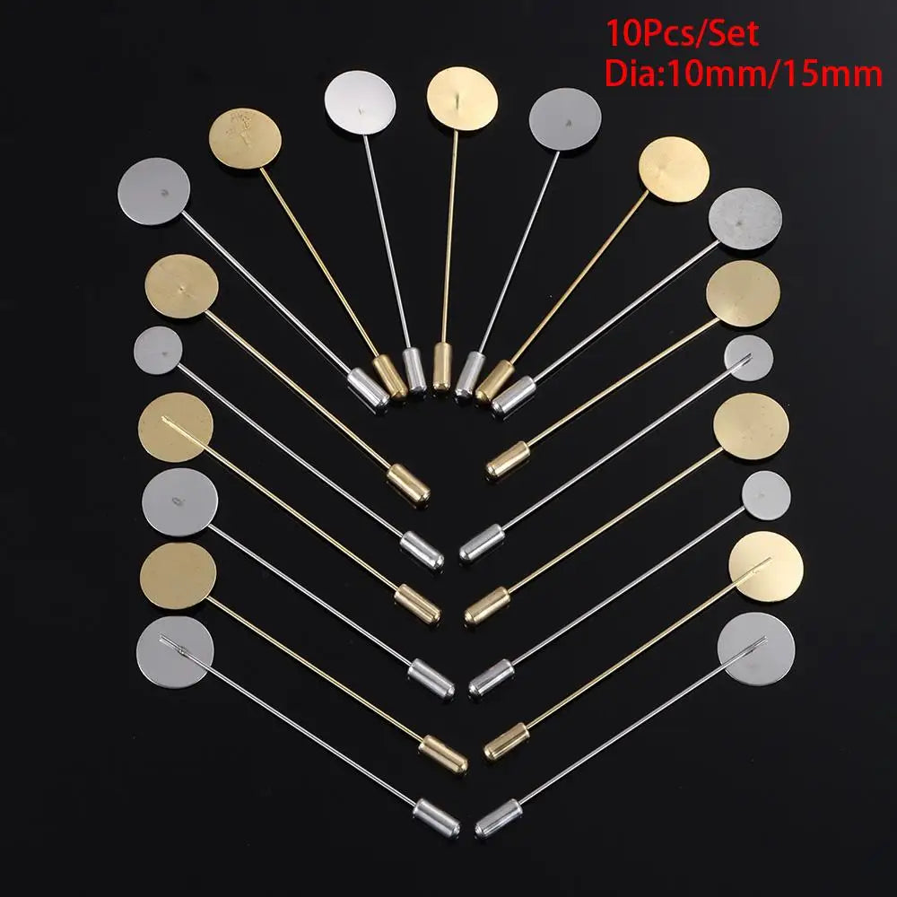 10pcs Cabochon Tray Cameo Brooch Pins Gold Silver DIY Craft Set Brooch Pin Set Richie's