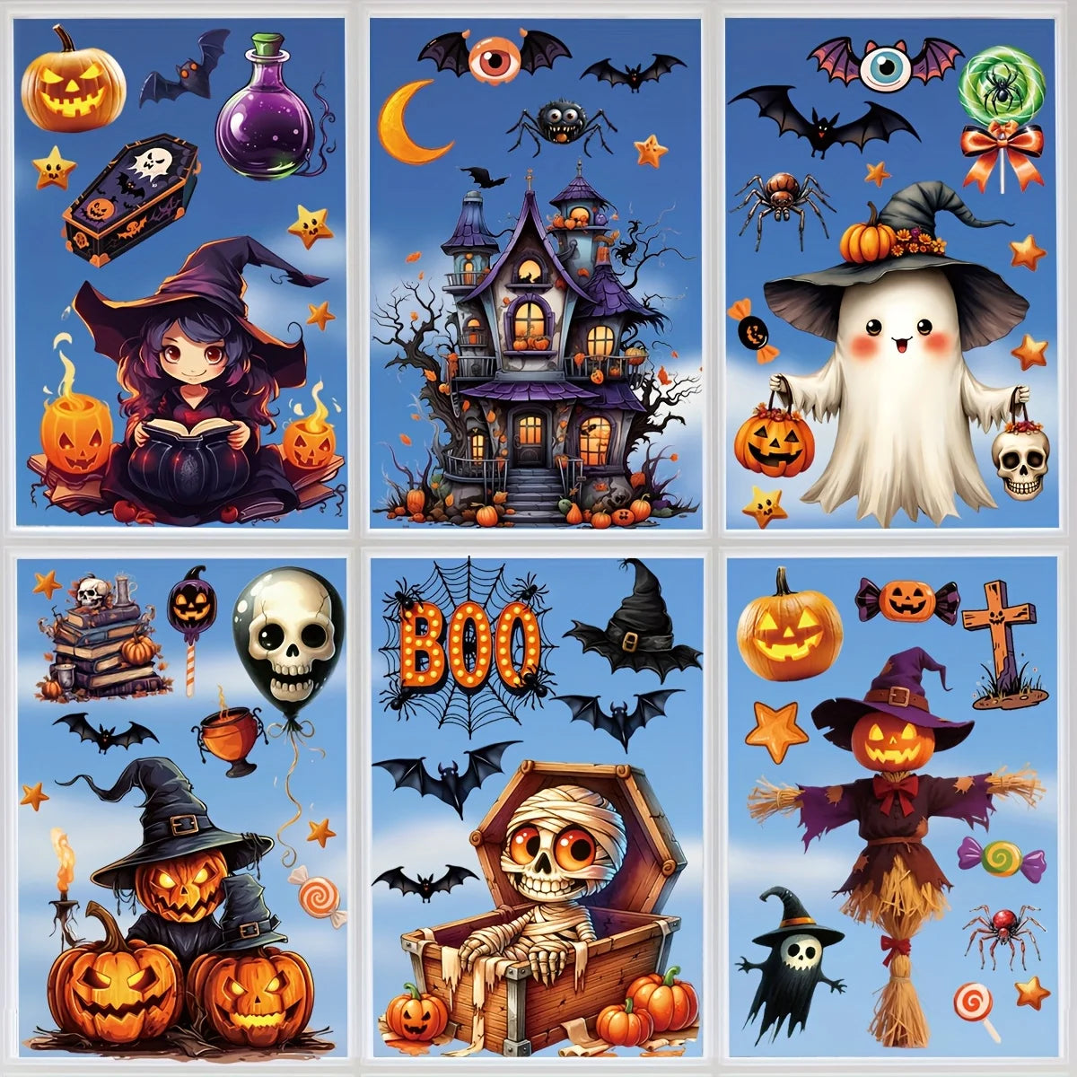 3D Halloween Window Clings – Castle, Bats, Witch & Pumpkin Decals Halloween Window Decals Richie's
