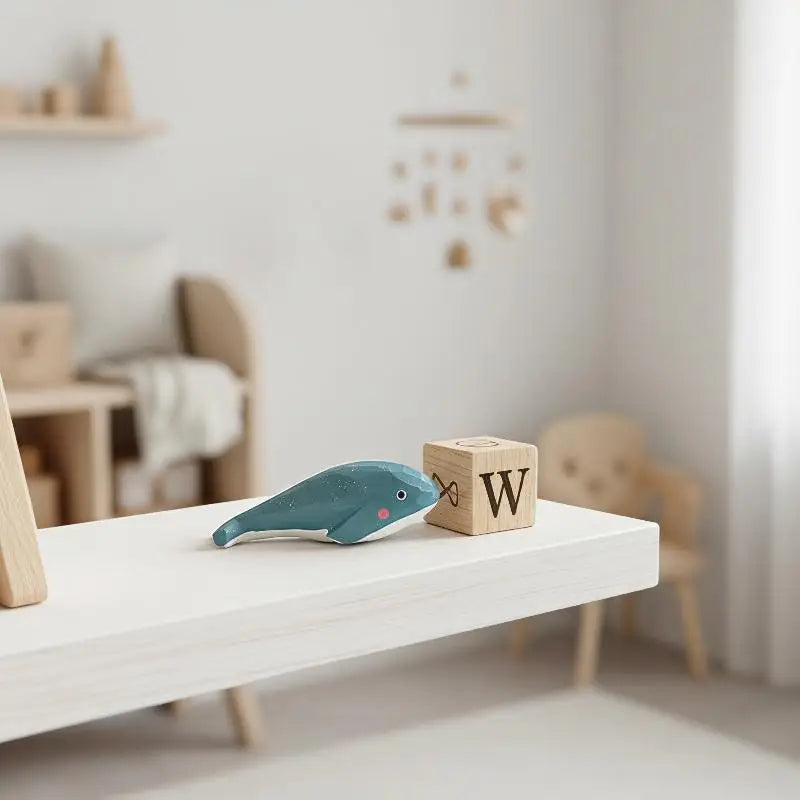 Hand Carved Wooden Blue Whale Figurine | Ocean Desk Decor Wooden Figurine Richie's