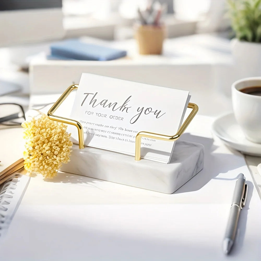 Marble Business Card Holder with Gold Metal Frame | Desktop Business Card Holder Richie's