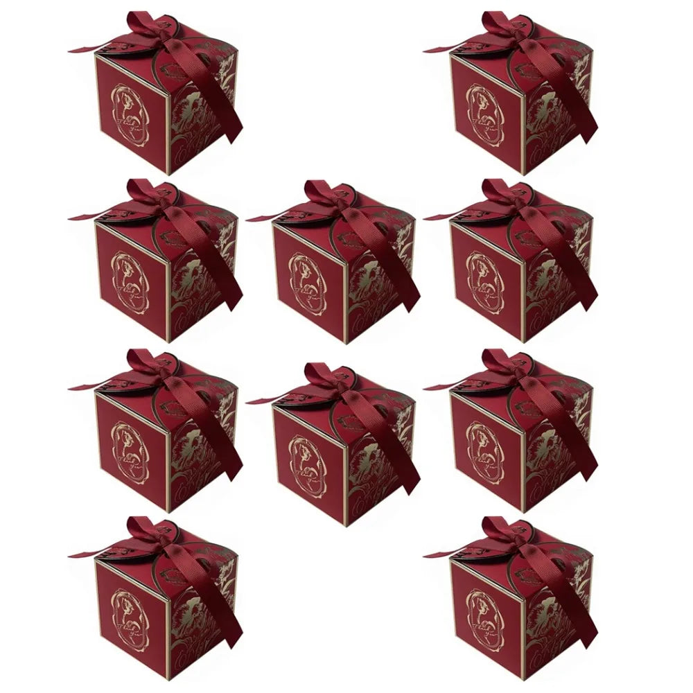 10 Pcs Luxury Wedding Candy Boxes with Ribbon – Party Favours Party Favour Boxes Richie's Red 70x70x70mm