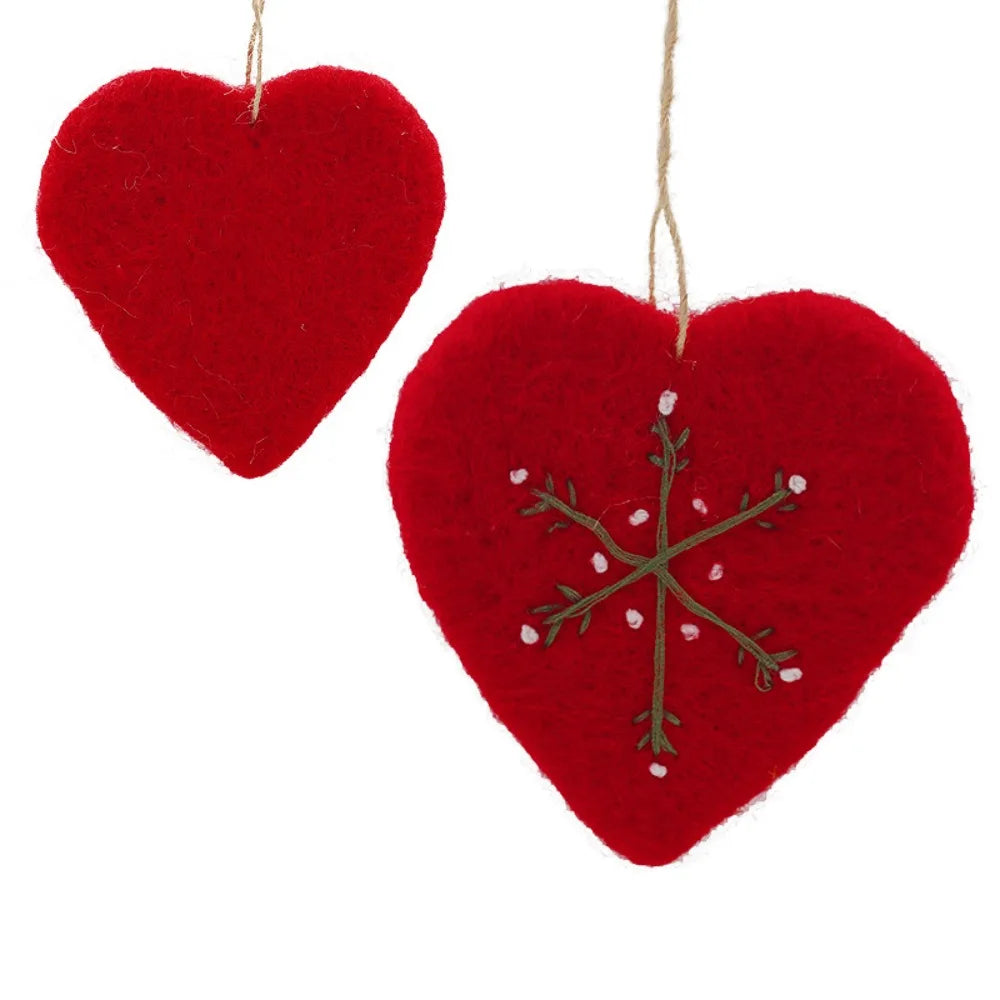 Felt Christmas Ornaments Embroidered Snowflake Tree Star Heart Christmas Ornaments Richie's Red Heart