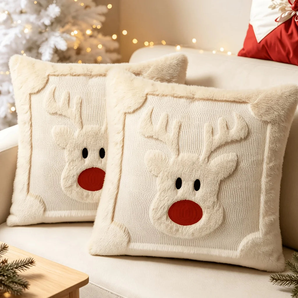 2pcs Christmas Reindeer Pillow Covers – Soft Plush Faux Fur Decorative Pillow Covers Richie's