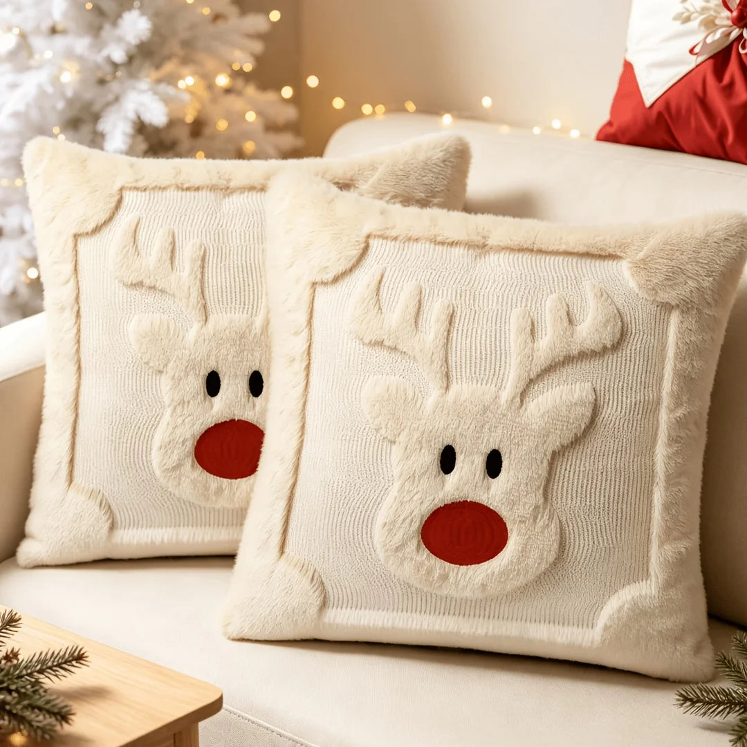 2pcs Christmas Reindeer Pillow Covers – Soft Plush Faux Fur Decorative Pillow Covers Richie's