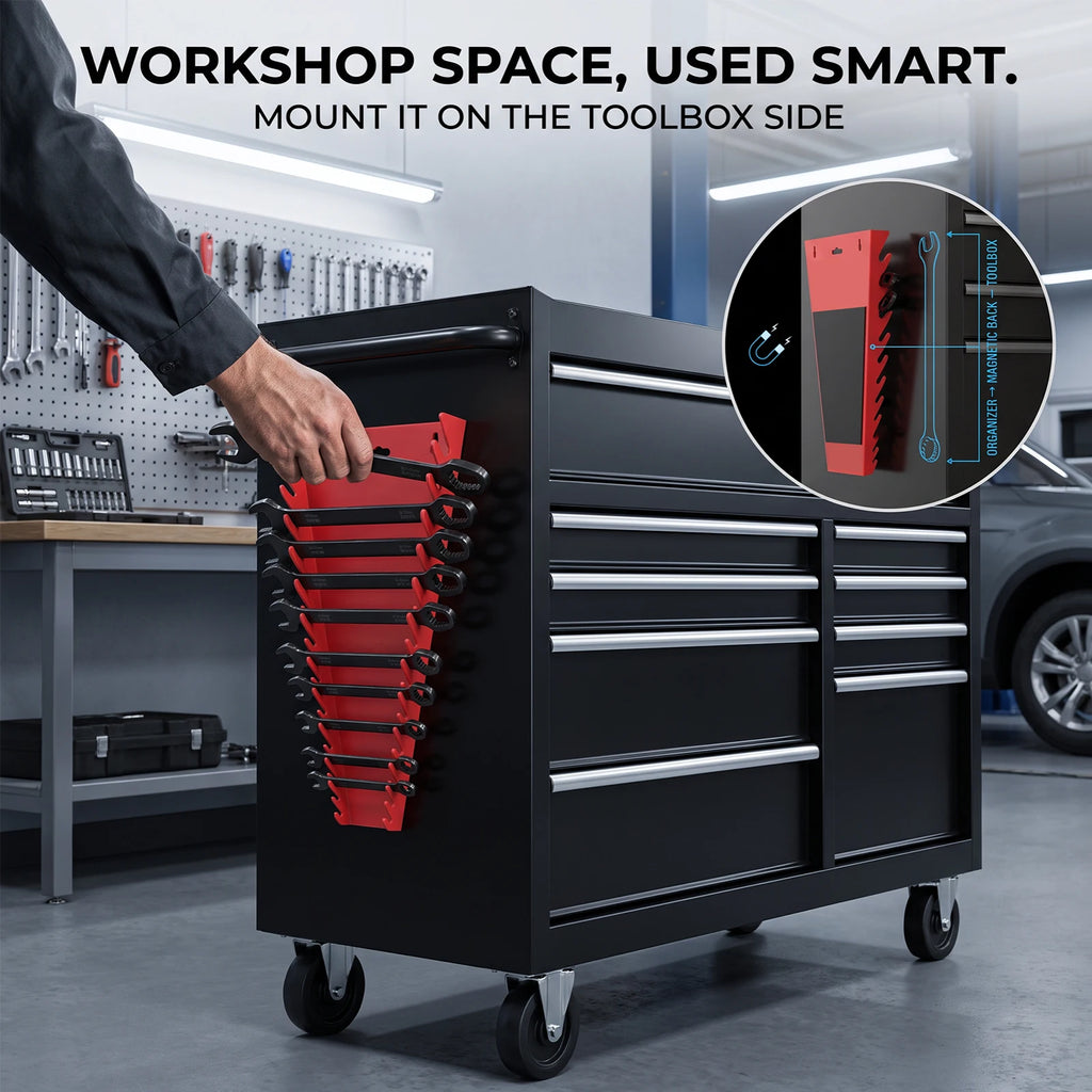 32-Slot Magnetic Wrench Organizer – Metric & SAE Tool Rack Wrench Organizer Rack Richie's