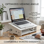 White Laptop Riser with Storage Shelf & Cable Management Laptop Stand Richie's