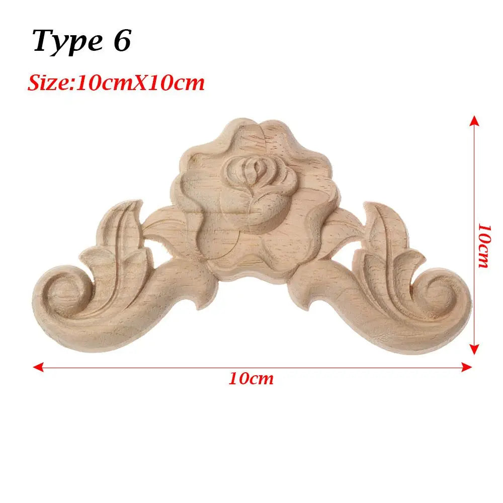 Unpainted Wood Carved Rose Flower Applique Furniture Ornament Wood Carved Applique Richie's type 6-10cmX10cm-