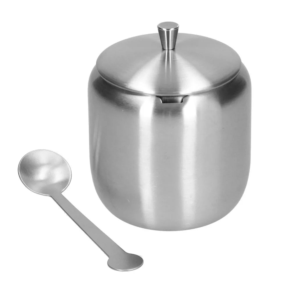 300ML Stainless Steel Sugar Bowl with Lid & Spoon | 304 Steel Sugar Bowl Container Richie's Silver