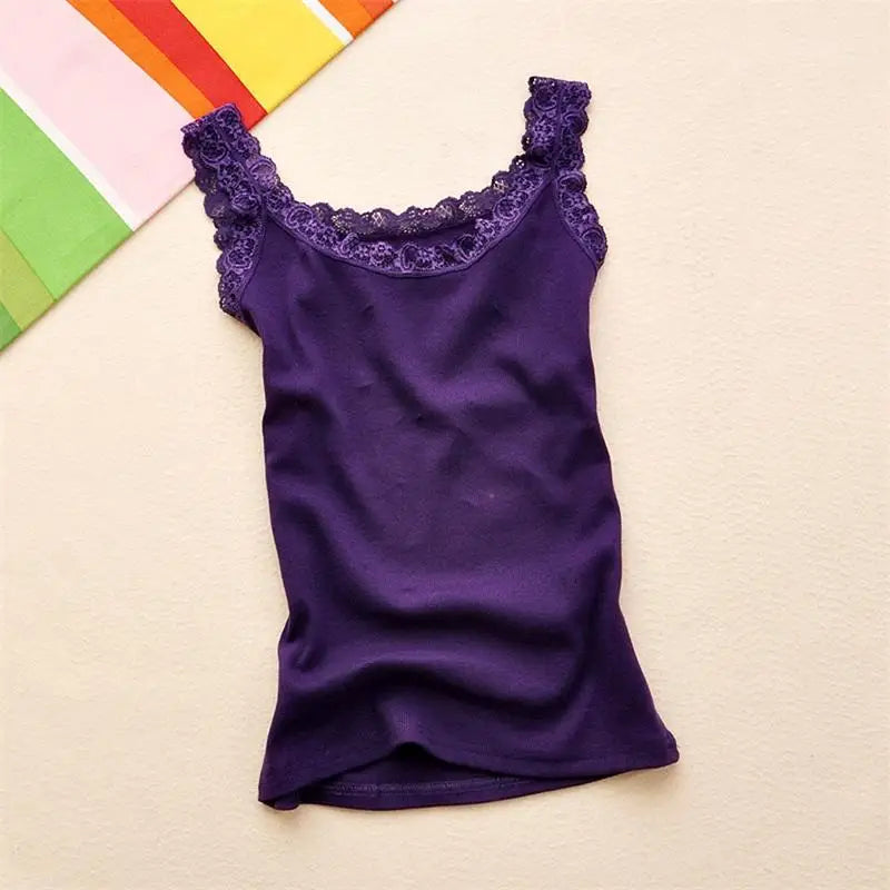 Women's Sleeveless Lace Cotton Tank Top – White & Black Lace Tank Top Richie's deep purple One Size