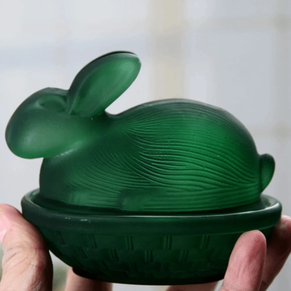 Rabbit-Shaped Crystal Glass Candy Dish with Lid | Easter Bunny Glass Candy Dish Richie's Green