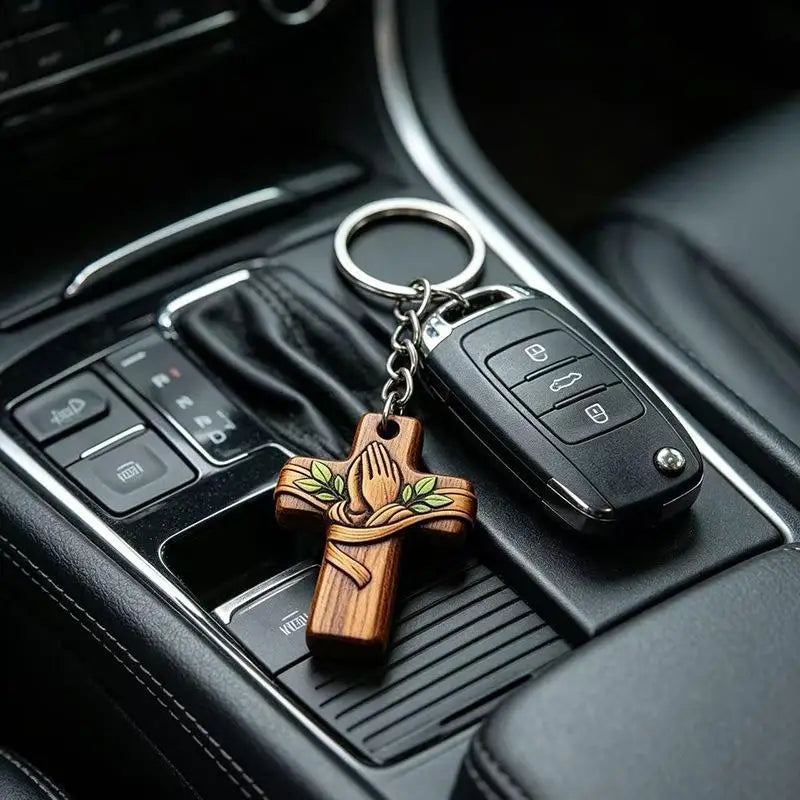 Wood Cross Keychain Dove Print – Baptism & Wedding Gift Set Religious Gift Keychain Richie's