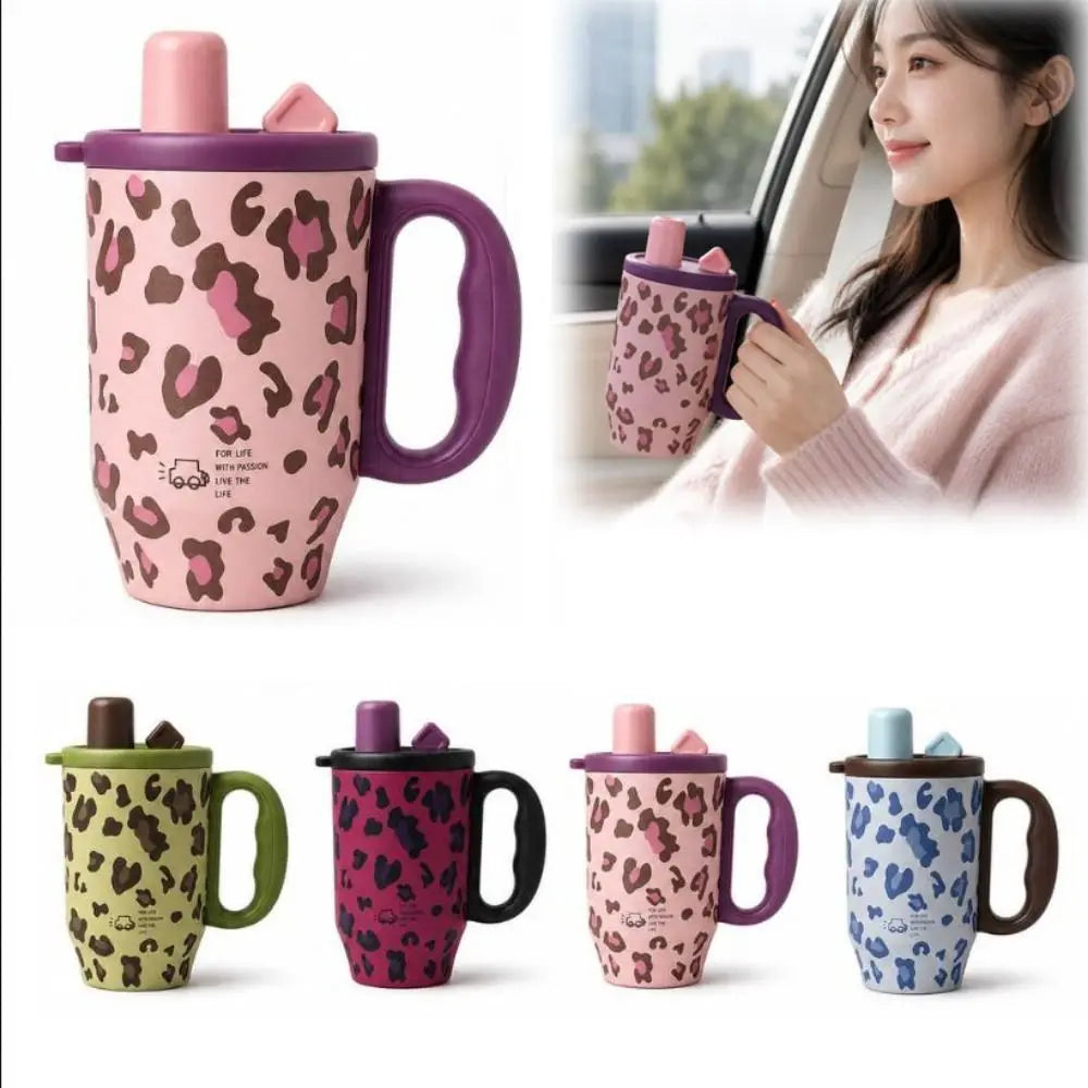 Leopard Print Insulated Tumbler 750ml with Handle & Straw Insulated Travel Tumbler Richie's