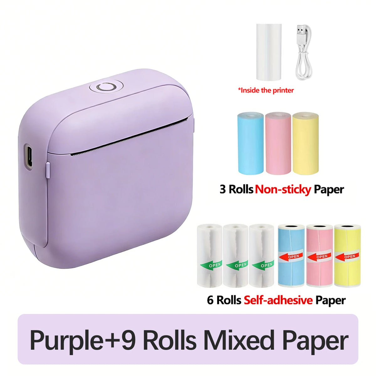 Marklife X6 Mini Bluetooth Thermal Printer – No Ink Label Maker Mini Thermal Printer Richie's Purple add 9 Rolls