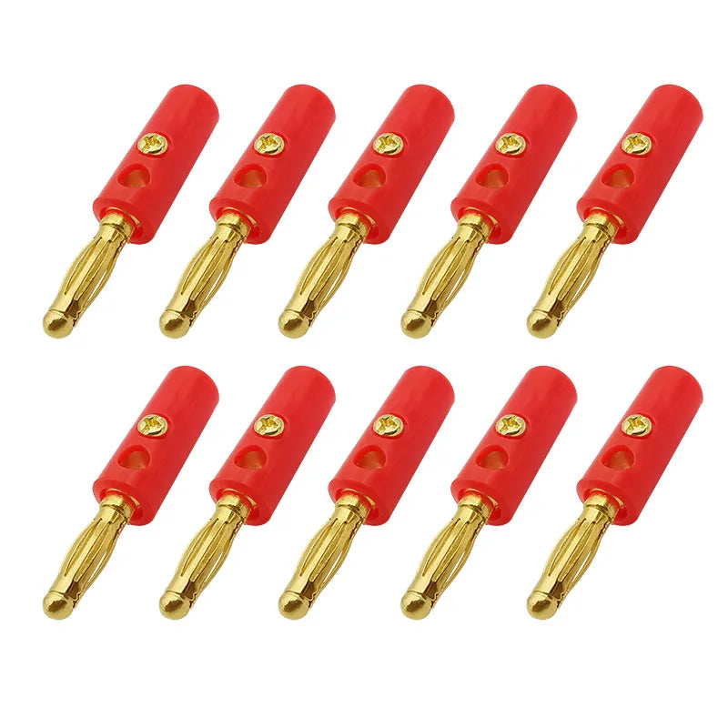 10Pcs 4mm Gold-Plated Banana Plug Solderless Screw Connector Set Banana Plug Connector Richie's 10 Red