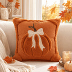 2pc Jacquard Pumpkin Bow Pillow Covers | Fall & Thanksgiving Décor Throw Pillow Covers Richie's