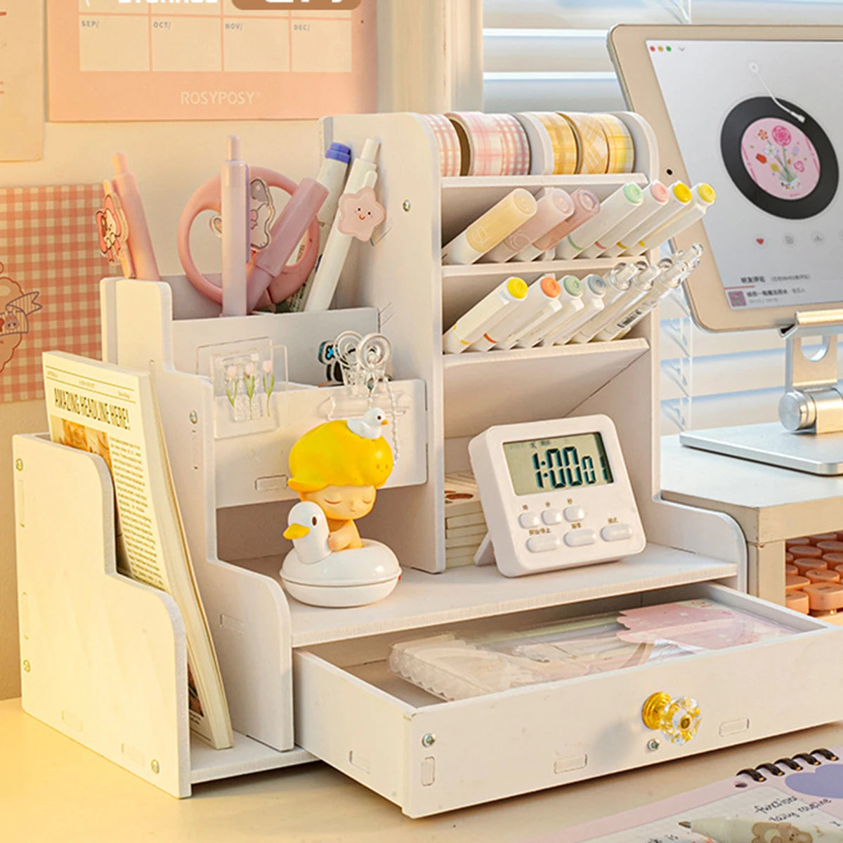 White Desk Organizer with Drawer & Multi-Compartment Storage Desk Organizer Richie's Default Title