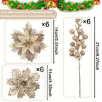 3-Layer Glitter Artificial Christmas Flower Bouquet Set Christmas Flower Bouquet Richie's Champagne