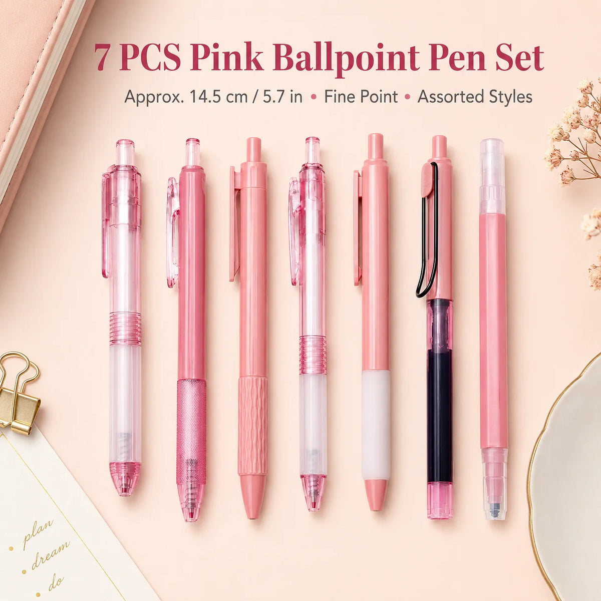 7-Piece Aesthetic Gel Pen Set | 0.5mm Black & Dual-Tip Highlighter Gel Pen Set Richie's Default Title
