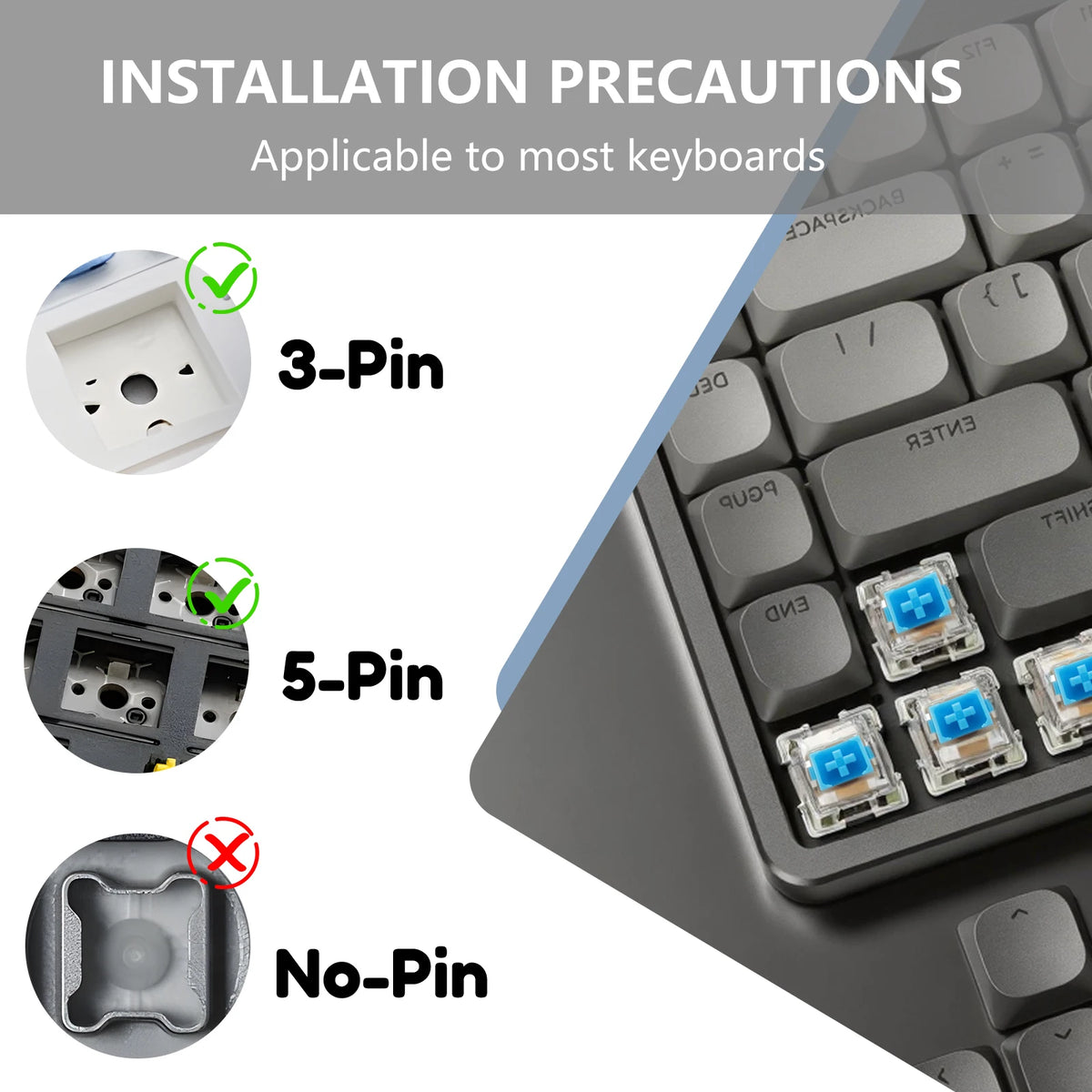 150/50Pcs 3-Pin RGB Mechanical Keyboard Switches + Puller Tools Keyboard Switch Set Richie's