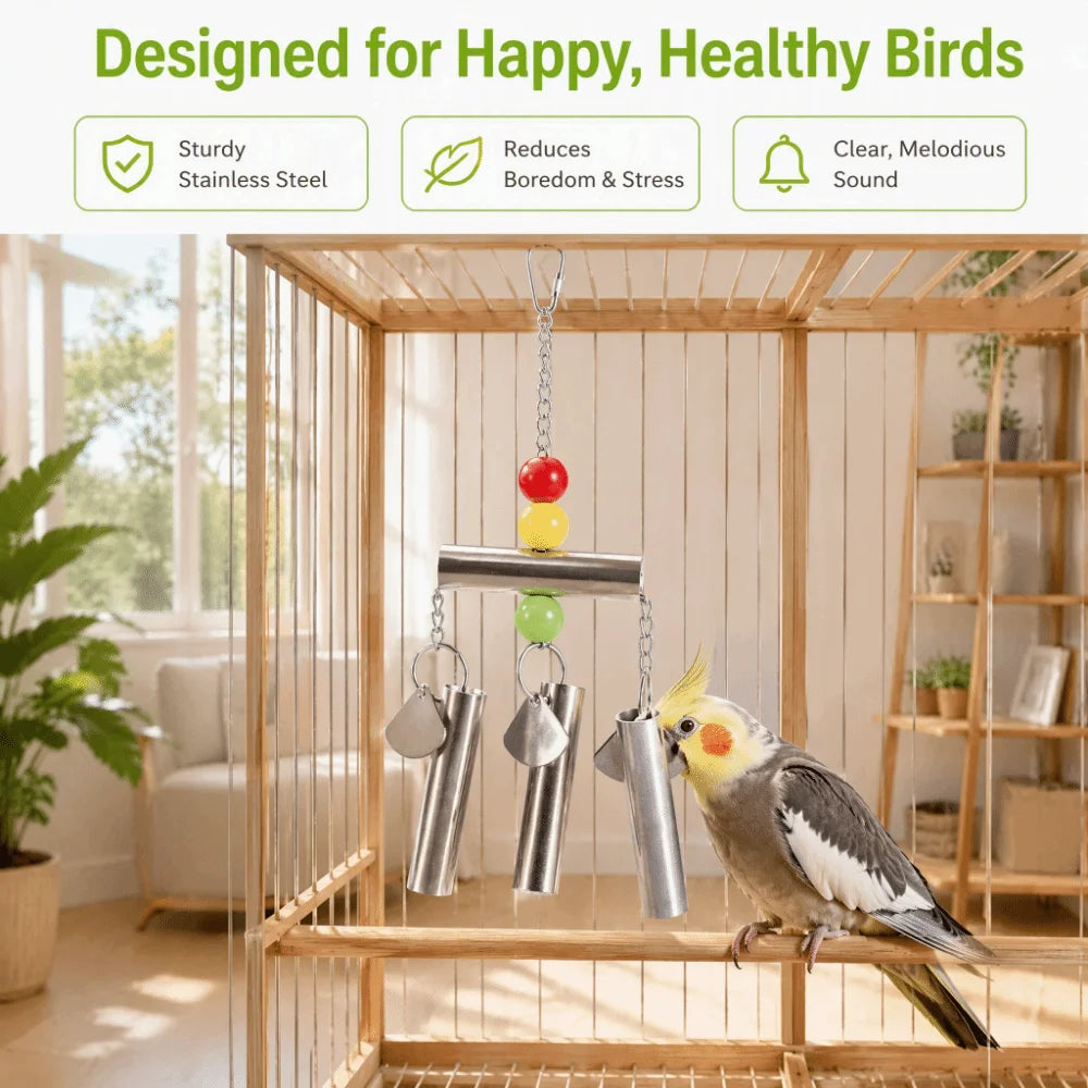Stainless Steel Hanging Bell Toy for Birds with Colorful Beads Bird Cage Toy Richie's