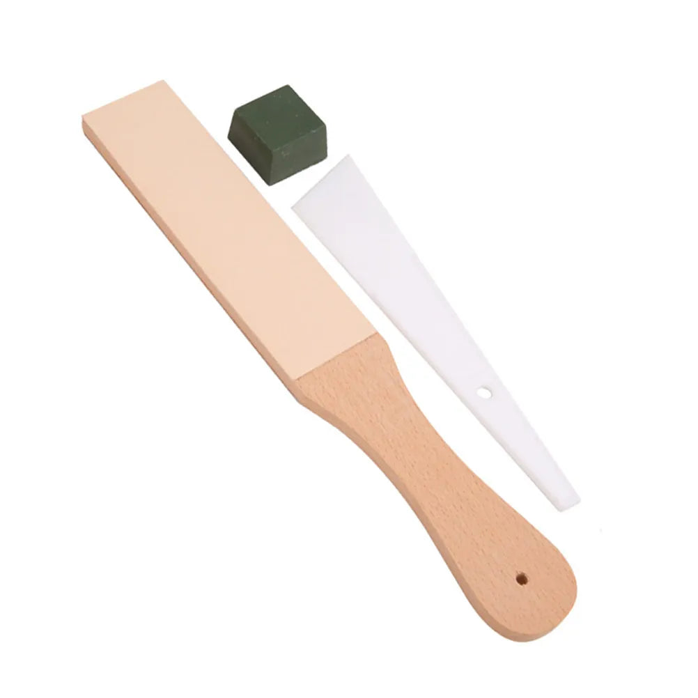 Wood Handle Double-Sided Leather Strop Knife Sharpening Board Leather Sharpening Strop Richie's