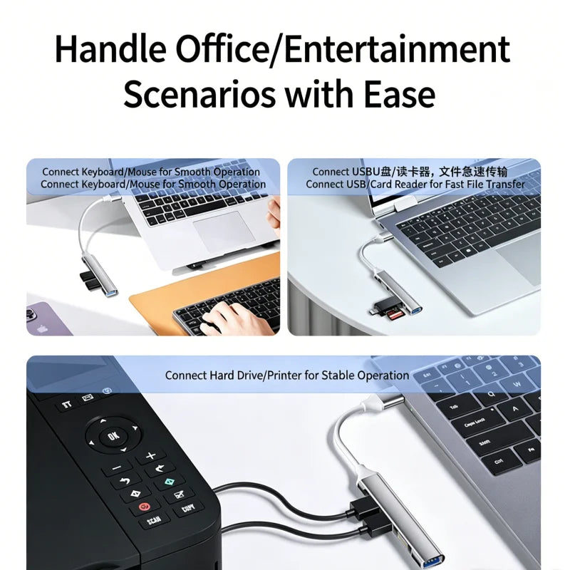 FUCHU 4-in-1 USB 2.0 Hub – USB-C & USB-A, 4 Ports USB Hub Richie's