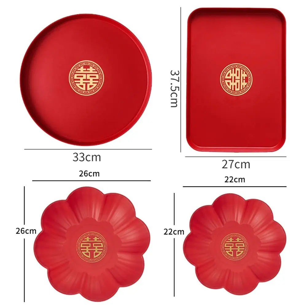 Chinese Red Festive Serving Tray – Wedding & Banquet Plate Decorative Serving Tray Richie's