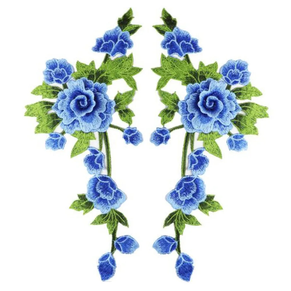 3D Flower Embroidery Applique Pair – Handmade Sew-On Patch Embroidery Applique Patch Richie's Blue