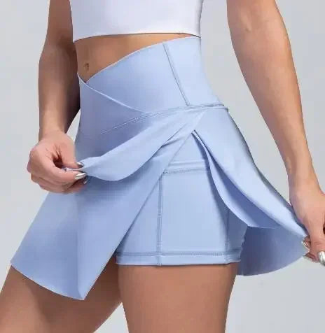 Women's High Waist Tennis Skirt with Pockets & Compression Shorts Tennis Activewear Skirt Richie's light blue XL