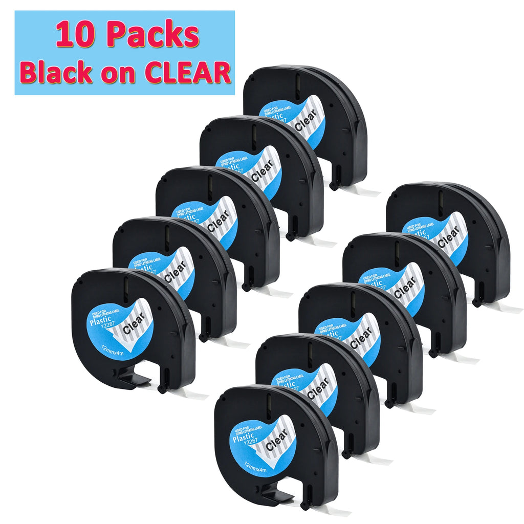 Dymo Letratag LT-100H Handheld Label Maker | 12mm Printer Label Maker Richie's 10pcs black on clear