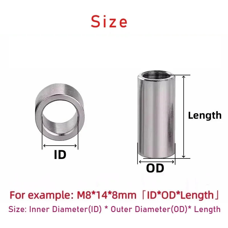 M8–M12 304 Stainless Steel Hollow Bushing Cylindrical Sleeve Steel Hollow Bushing Richie's
