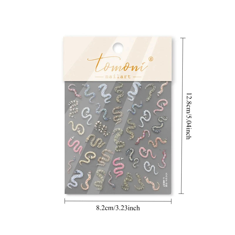 Cartoon Snake & Flower Nail Art Stickers – Self-Adhesive DIY Nail Art Stickers Richie's