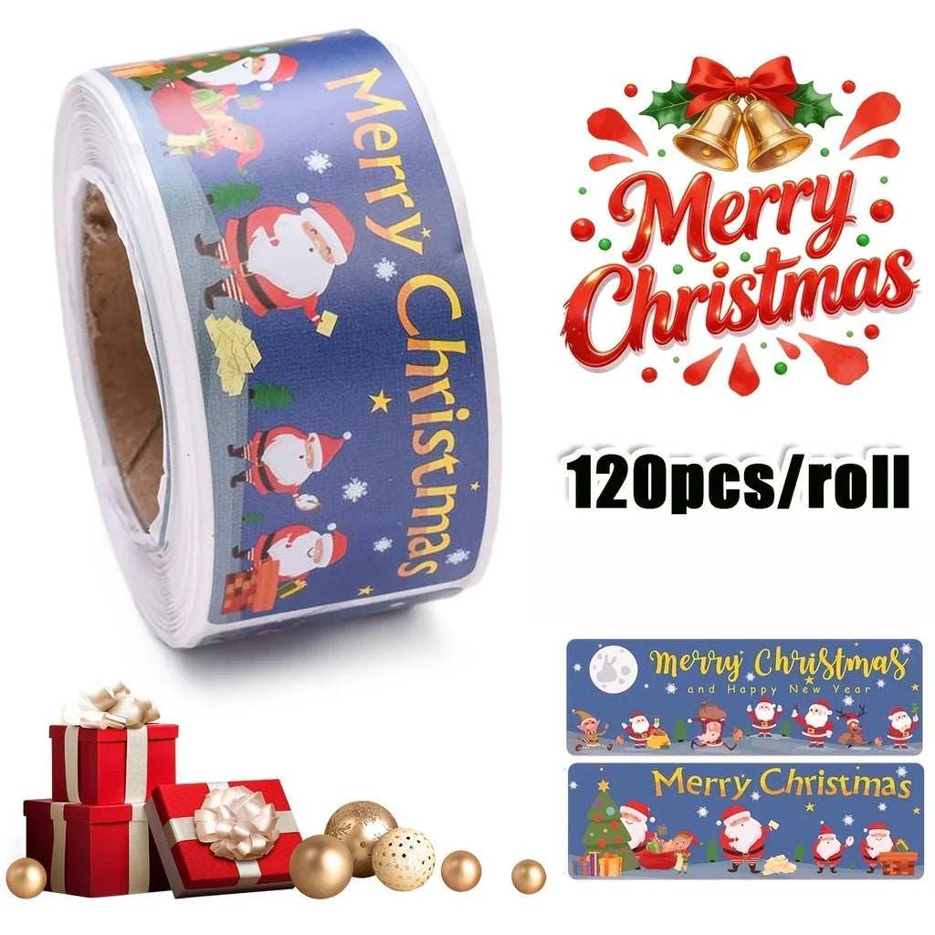 120 Pcs Christmas Doodle Sticker Roll – Festive Strip Labels Christmas Sticker Roll Richie's B 1 Roll 120 Pcs