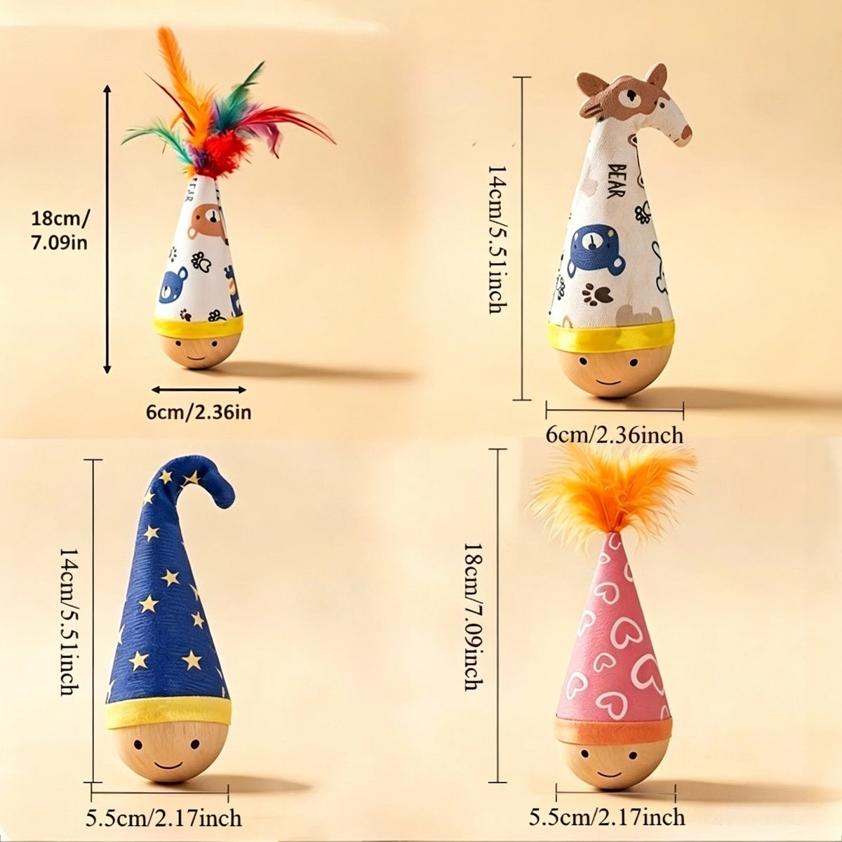 Wobble Cat Toy with Feathers – Interactive Self-Play Tumbler Cat Wobble Toy Richie's