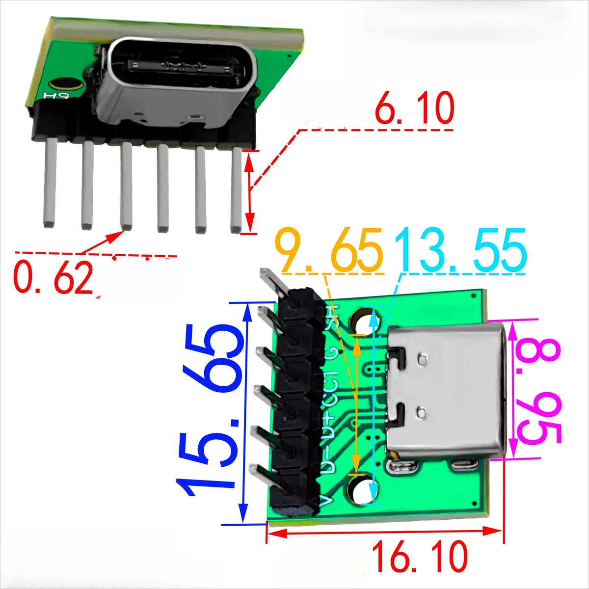 USB 3.1 Type-C 16-Pin PCB Test Adapter Connector Socket USB-C PCB Adapter Richie's K 5Pcs