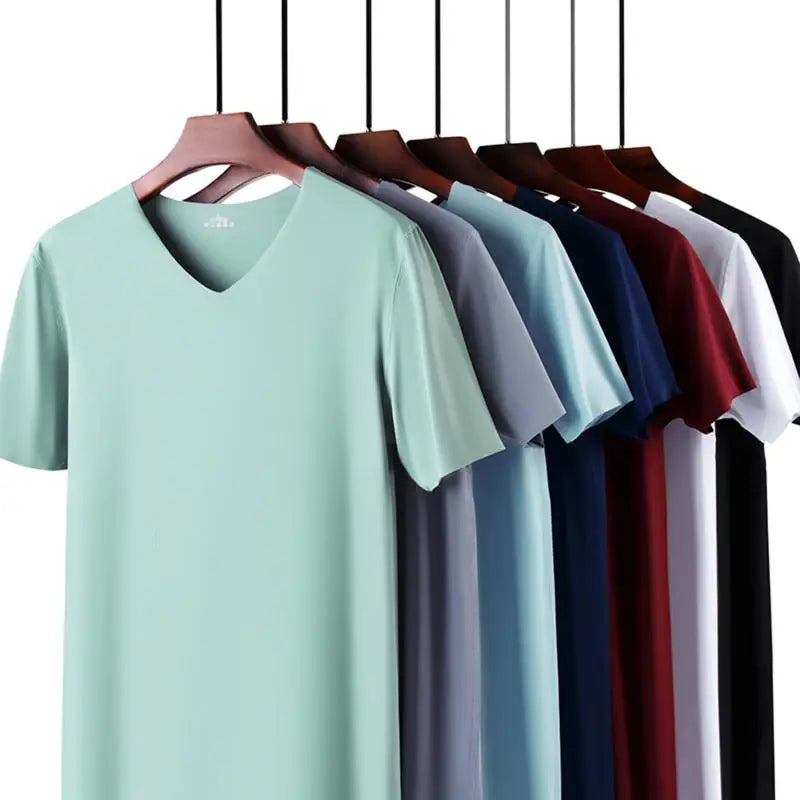 Men's Ice Silk V-Neck Slim Fit Short Sleeve T-Shirt 2025 Men's T-Shirt Richie's